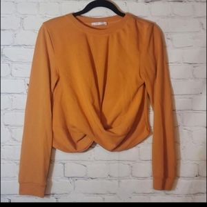 Zara Trafaluc Wrap Waist Long Sleeve Lightweight Pumpkin Orange Sweatshirt